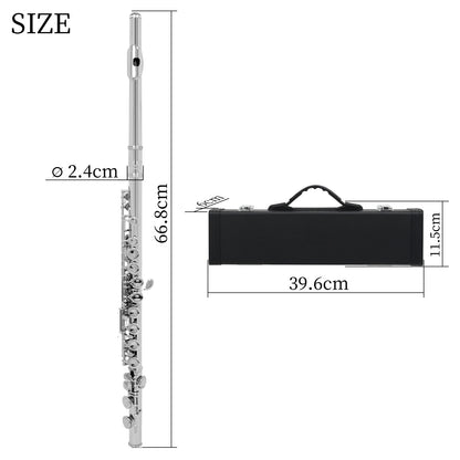 Professional C Key Concert Flute Silver Plated E Key