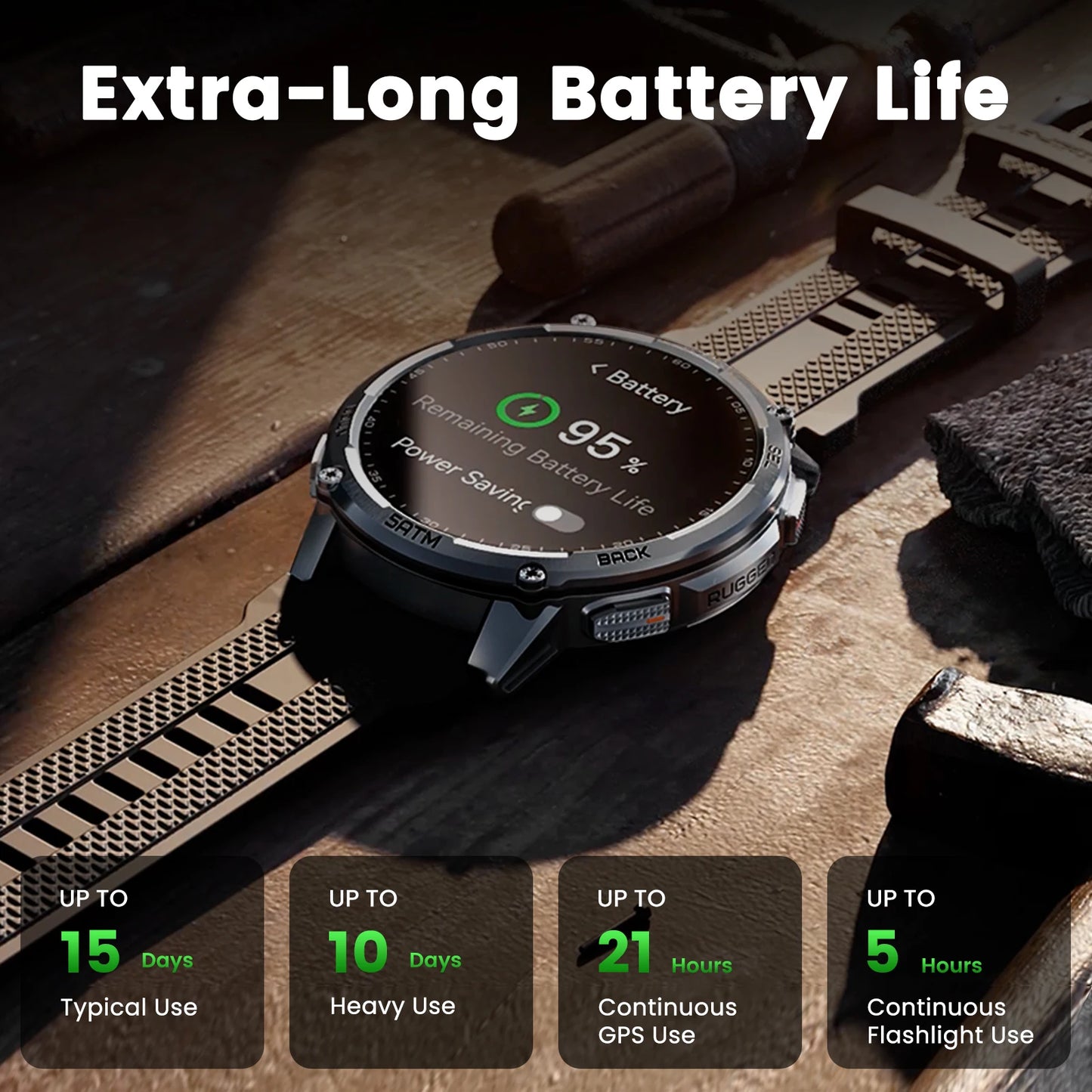 Tactical Smartwatch GPS Walkie Talkie 5ATM Waterproof Black