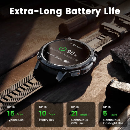 Tactical Smartwatch GPS Walkie Talkie 5ATM Waterproof Black