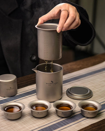 Lightweight Titanium Teapot Set with 4 Cups