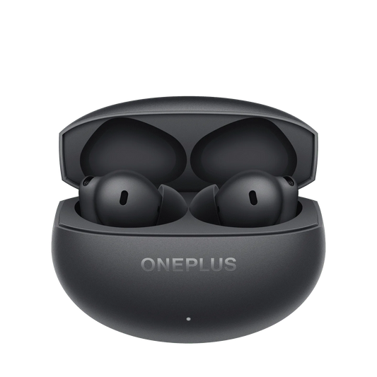 Compact Gray Earbuds with Black Case and Long Battery