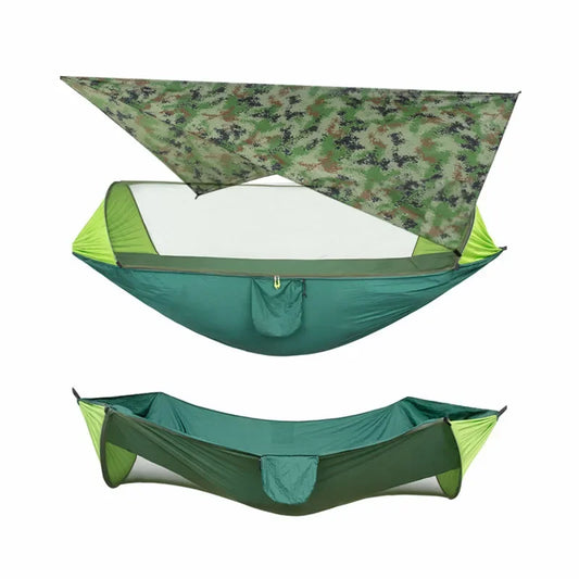 Camo Green Camping Hammock with Mosquito Net and Rain Fly