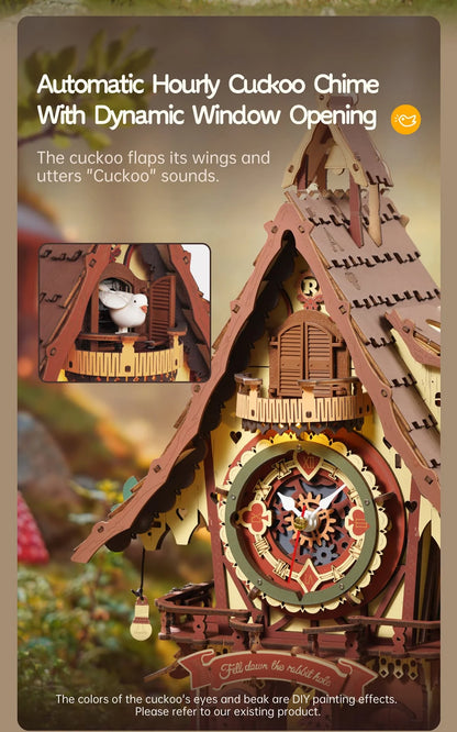 Wooden 3D Cuckoo Clock Puzzle with Moving Mechanism