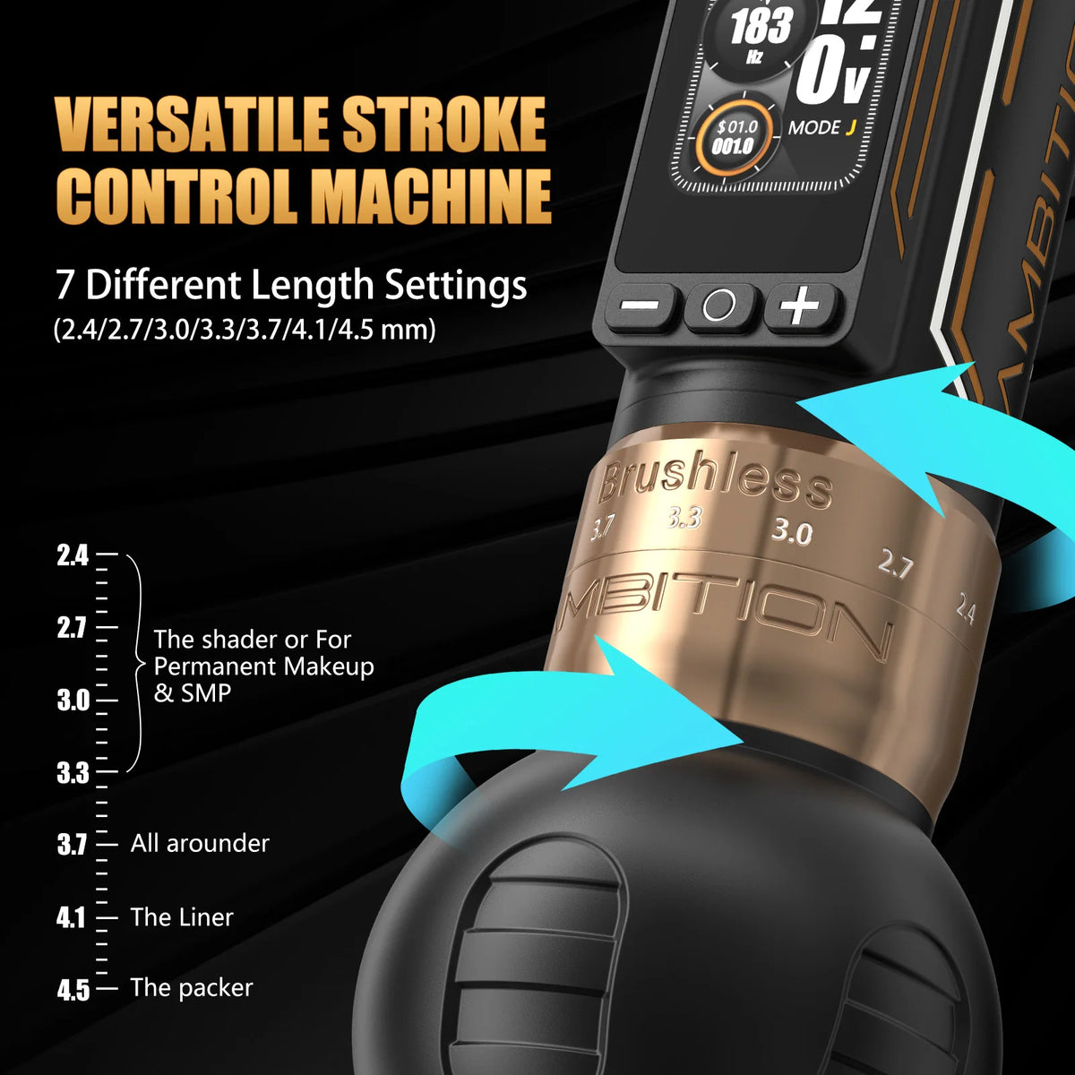 Professional Black Tattoo Pen 54mm Grip Brushless