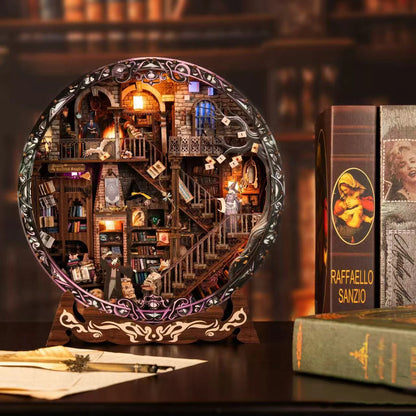 DIY Wooden Miniature Magic Library Dollhouse Kit with Furniture