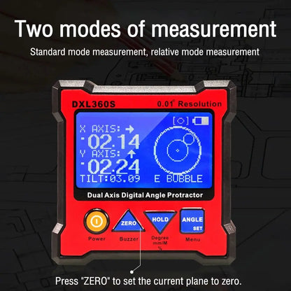 Dual Axis Digital Angle Protractor Magnetic Base Level Gauge