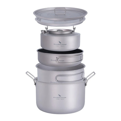 Portable 4-Piece Titanium Cookware for Outdoor Camping