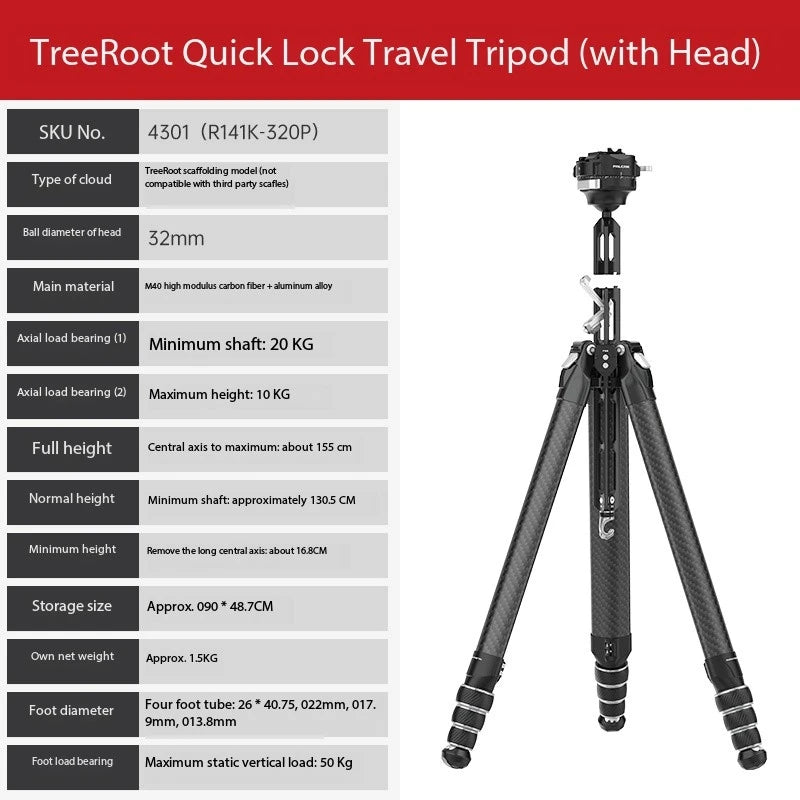 Portable Carbon Fiber Camera Tripod with Quick-Lock System