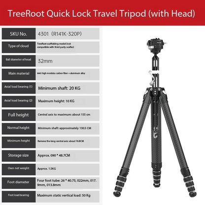 Portable Carbon Fiber Camera Tripod with Quick-Lock System
