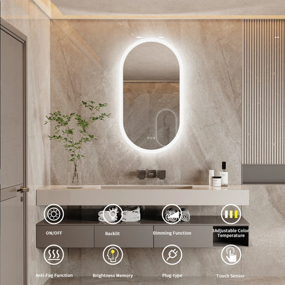 20x32in LED Backlit Bathroom Mirror Anti-Fog Oval