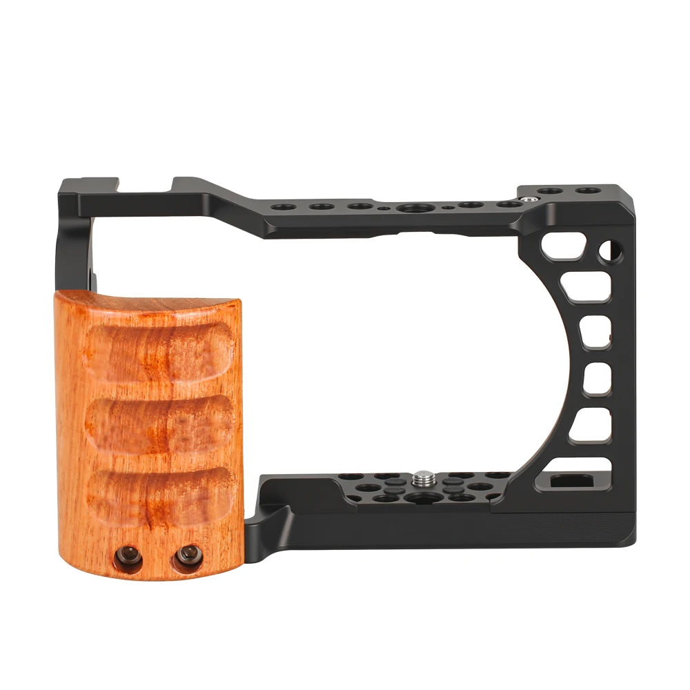 Camera Cage Rig with Wooden Handle for Sony A6000 Series
