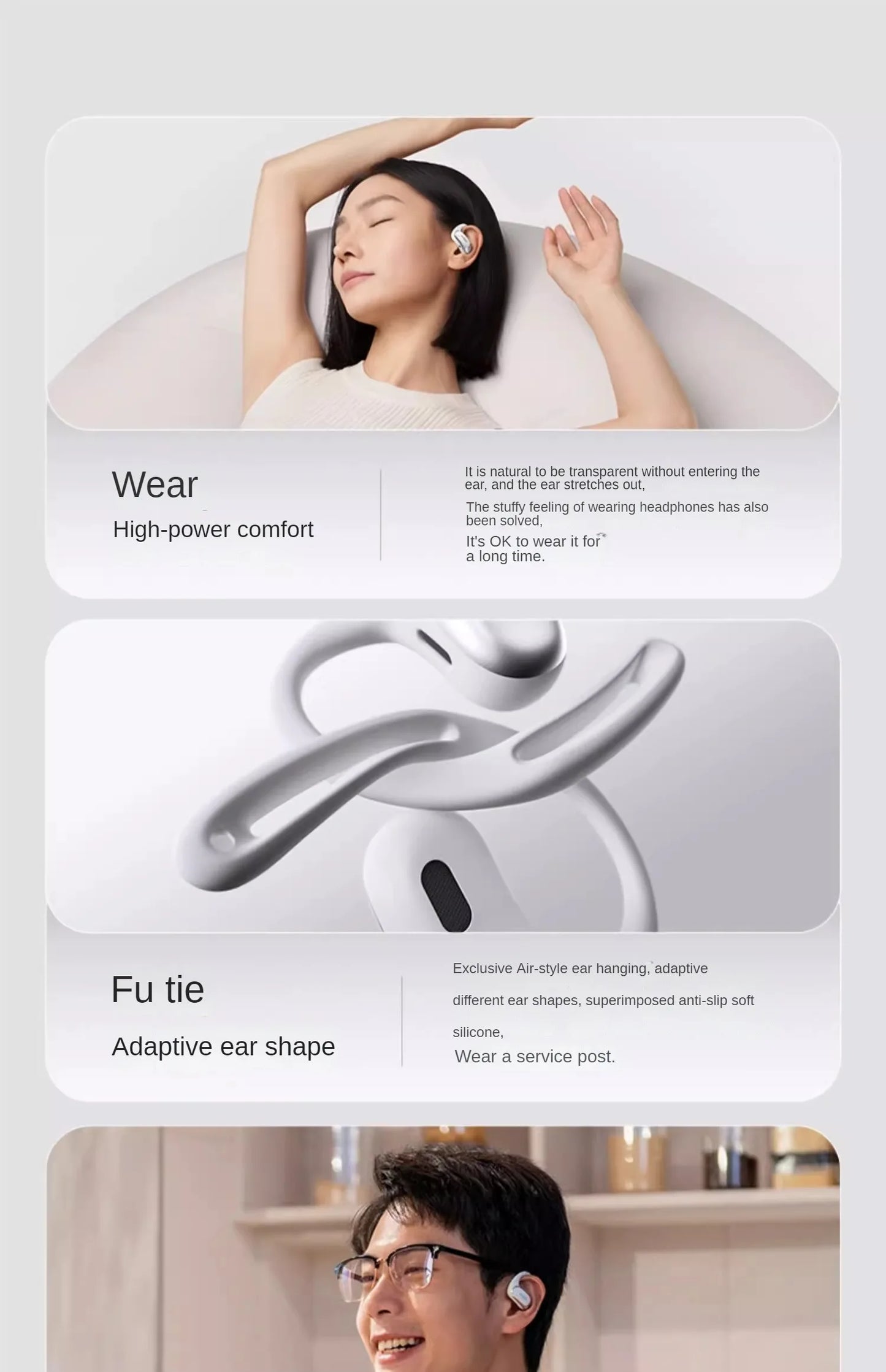 Wireless Blue Open-Ear Headphones for Running & Gym