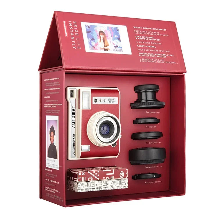 Red Instant Camera Rechargeable with Travel Lens Kit
