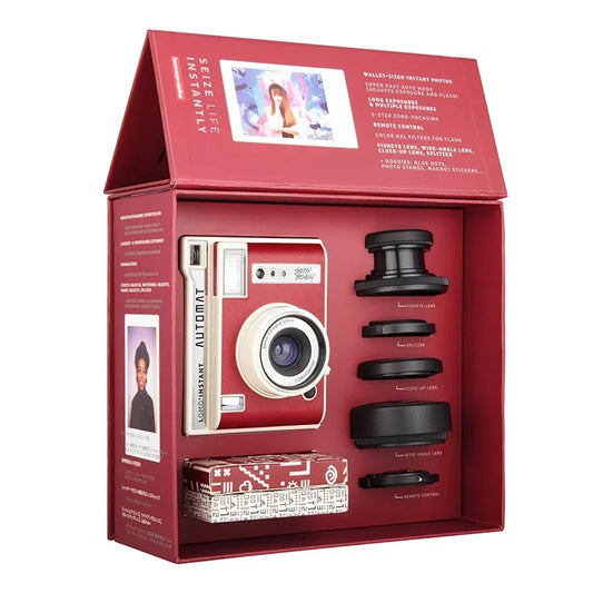 Red Instant Camera Rechargeable with Travel Lens Kit
