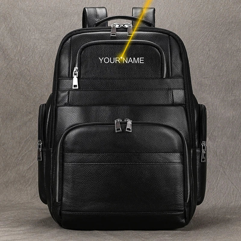Large Capacity Leather Laptop Backpack with USB Charging