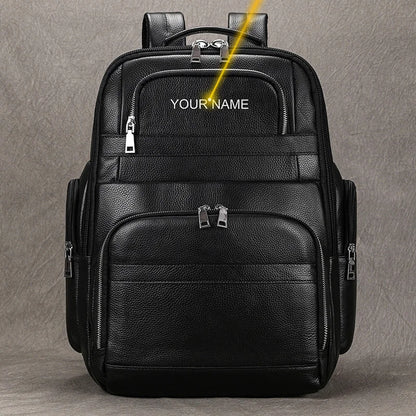 Large Capacity Leather Laptop Backpack with USB Charging