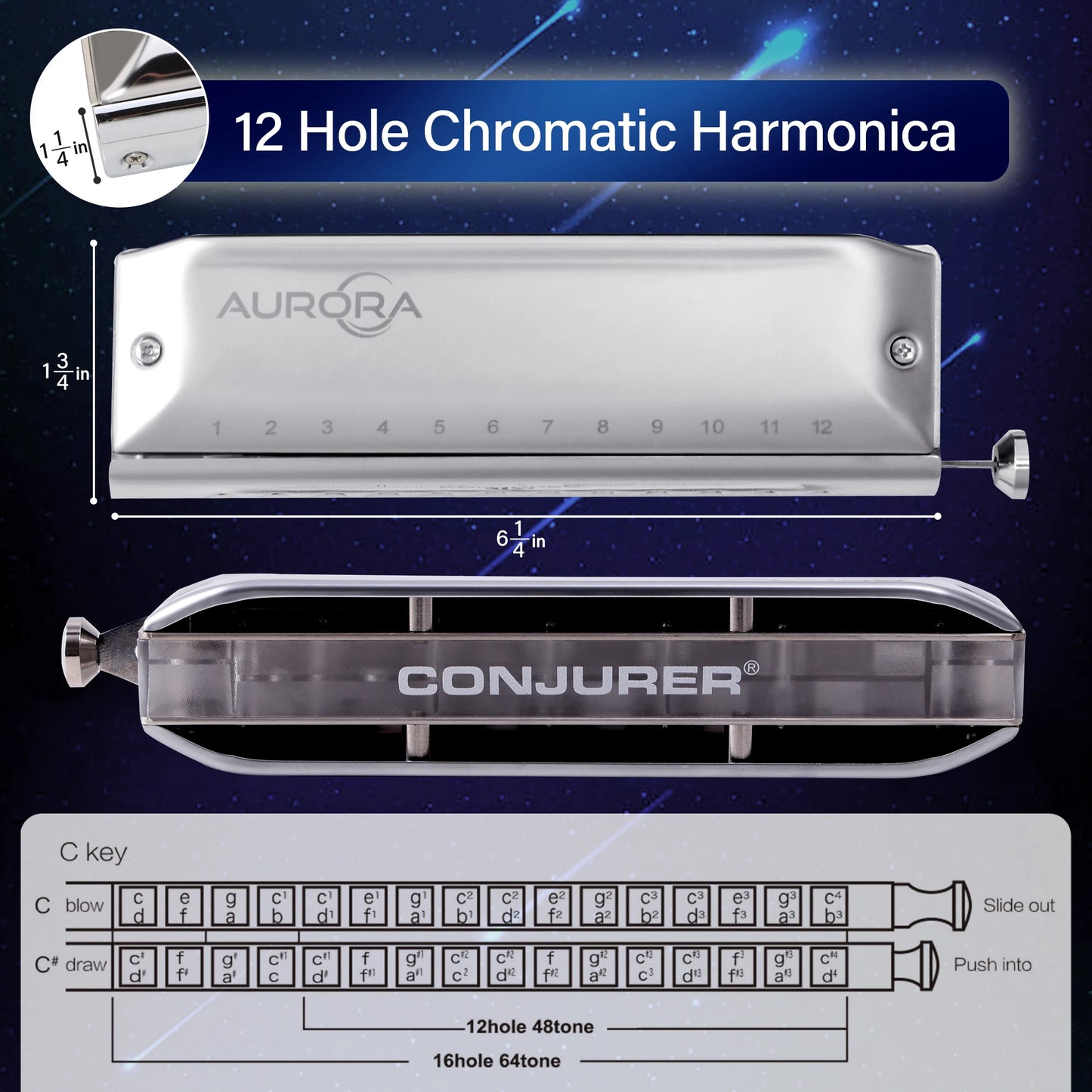 Portable 12 Hole Chromatic Harmonica Key G