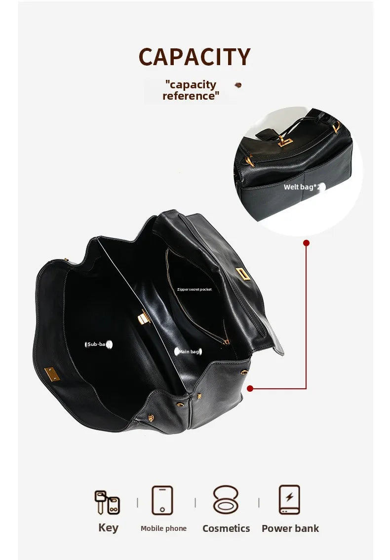 Compact Leather Bag Golden Buckle