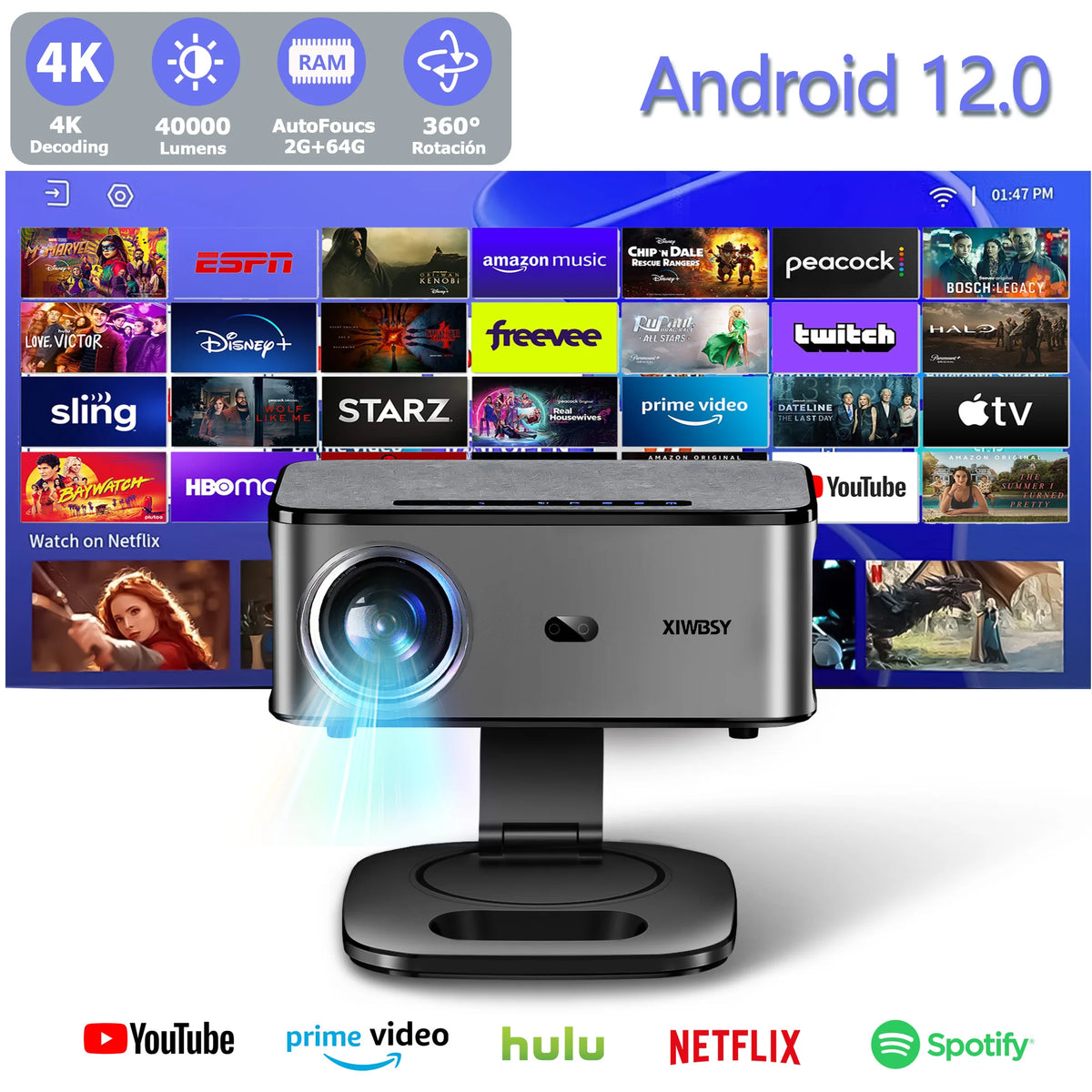 Smart 4K Projector 64G Android with Auto Focus