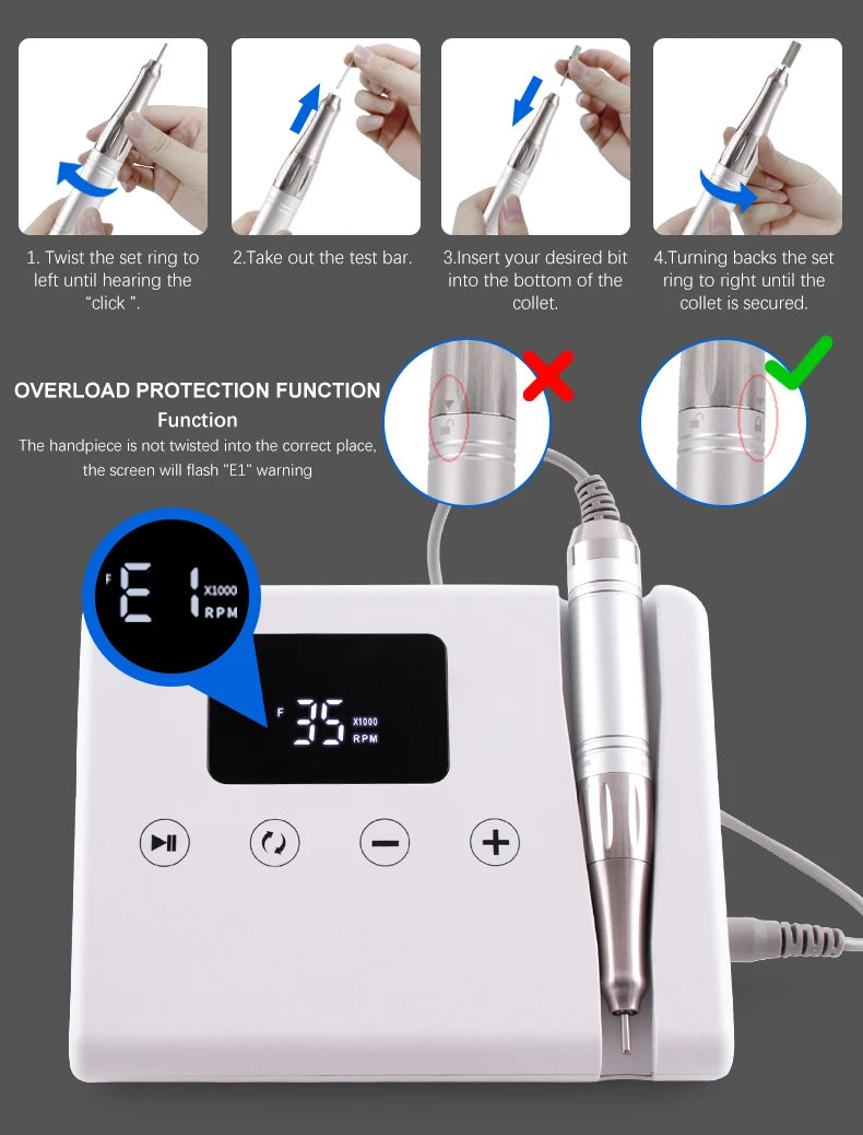 Black 65W Professional Nail Drill with Stand