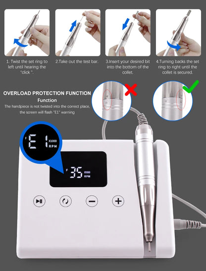 Black 65W Professional Nail Drill with Stand