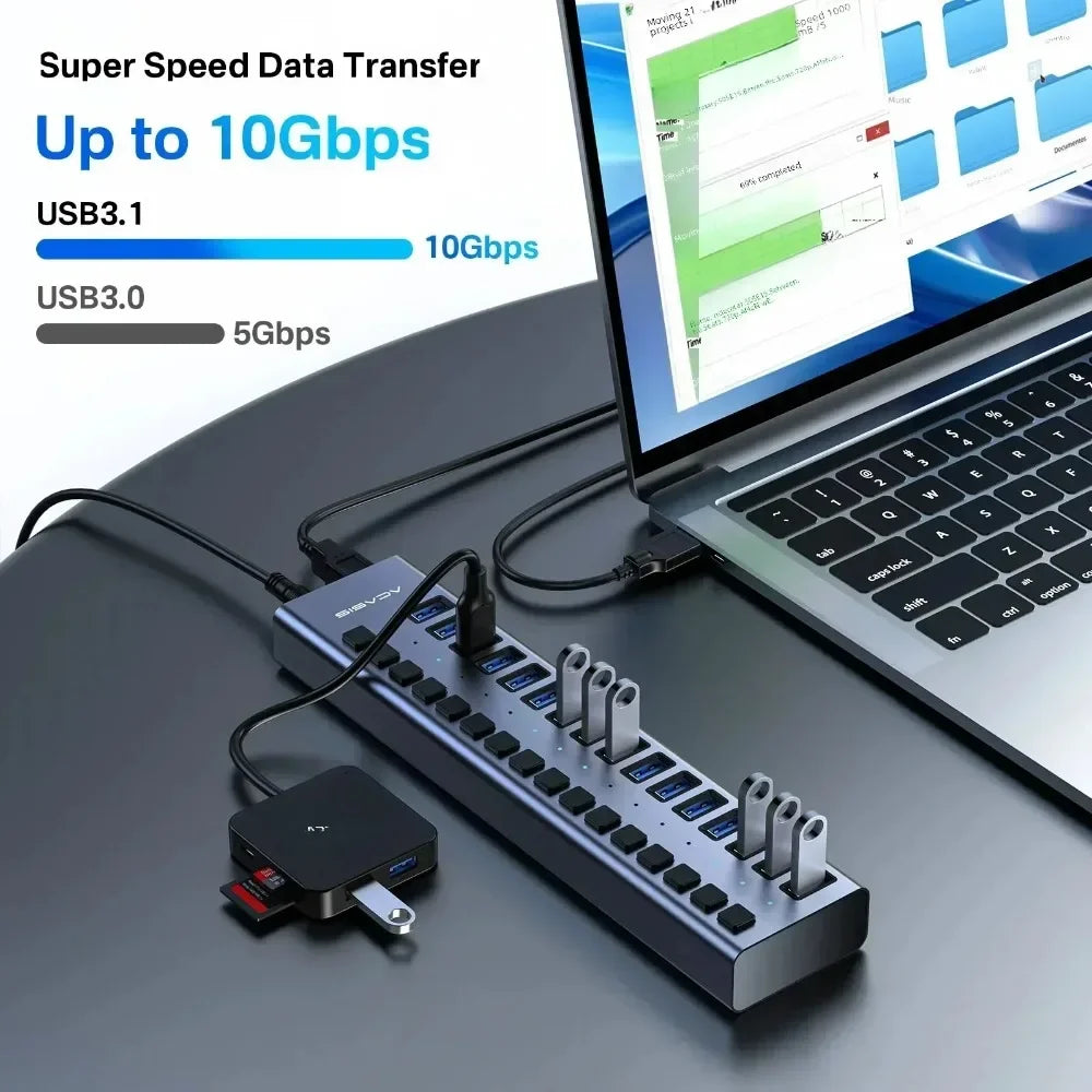 Aluminium 16 Port USB Hub High Speed Data Charging