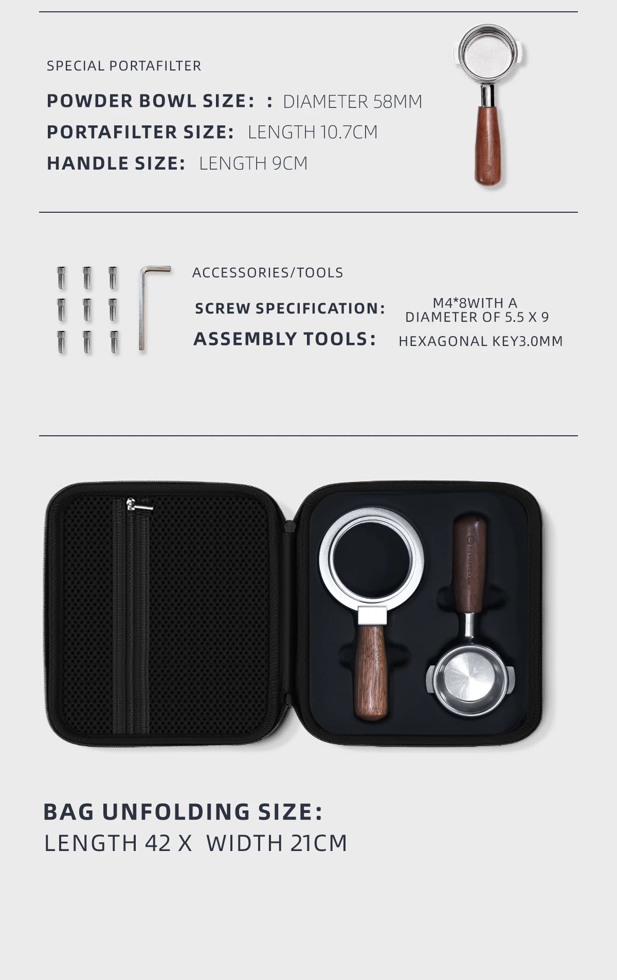 58mm Bottomless Portafilter Kit with Stand and Coffee Accessories