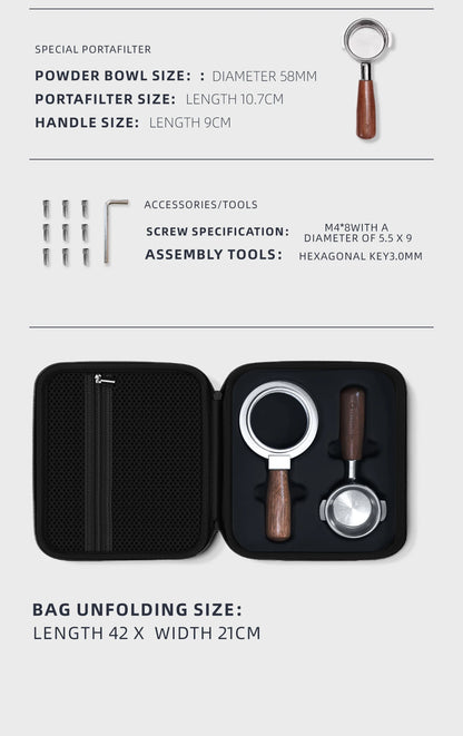 58mm Bottomless Portafilter Kit with Stand and Coffee Accessories