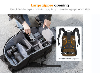25L Camera Backpack with Laptop Compartment and Tripod Strap