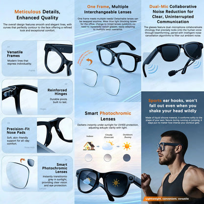 AI Camera Glasses with Blue Light Protection 1080P