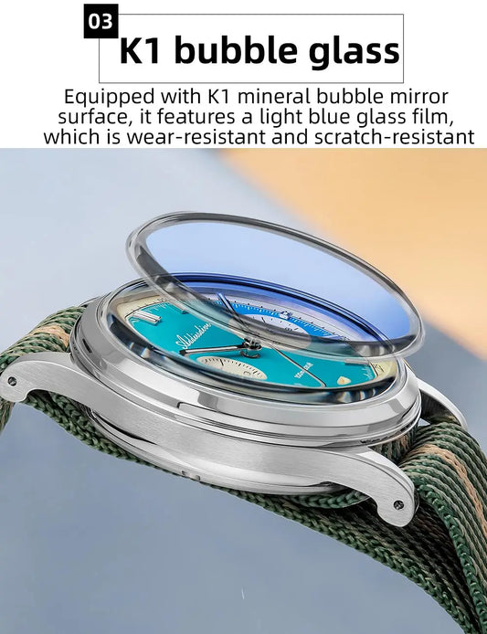 Luminous Bubble Glass Wristwatch Blue Strap