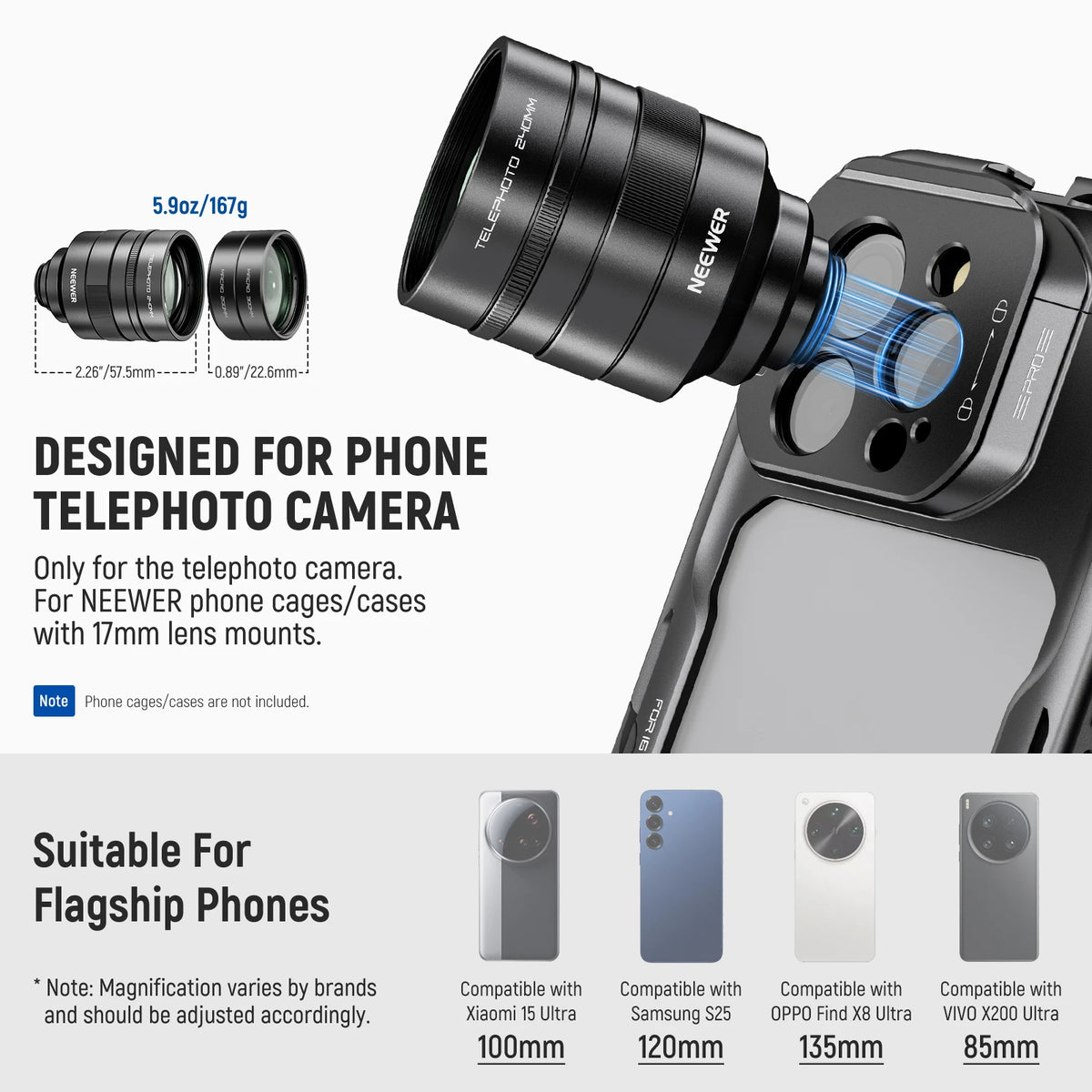 2x Phone Telephoto Converter with 200mm and 300mm Macro Lenses