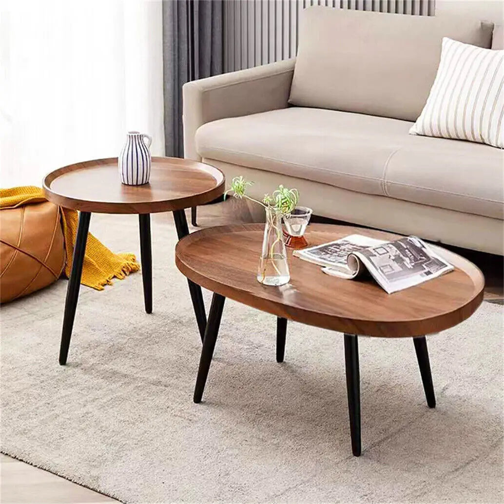 2-in-1 Irregular Wooden Coffee Table Set with Triangle Legs