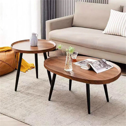 2-in-1 Irregular Wooden Coffee Table Set with Triangle Legs