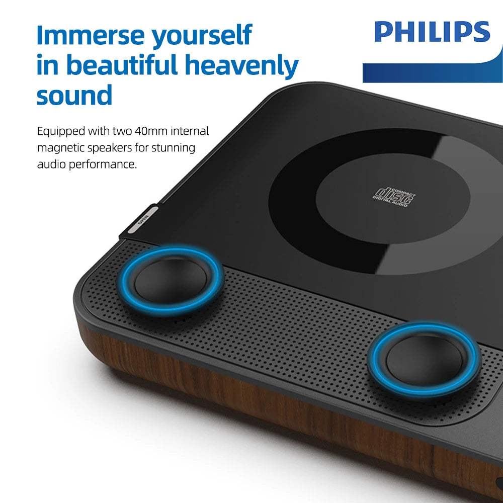 Retro Bluetooth CD Player with USB TF Card & Stereo Speakers