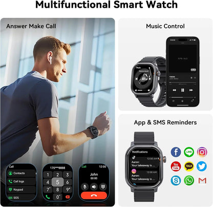 Waterproof Bluetooth Smartwatch with Fitness Monitoring Black