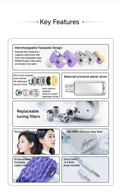 Portable Silver HiFi Earbuds Interchangeable Panels