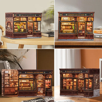 DIY Book Nook Kit Corner Coffee Shop with LED Light