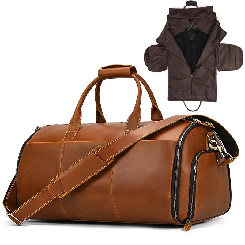 Business Leather Suit Bag with Organizer Brown