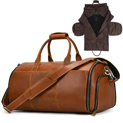 Business Leather Suit Bag with Organizer Brown