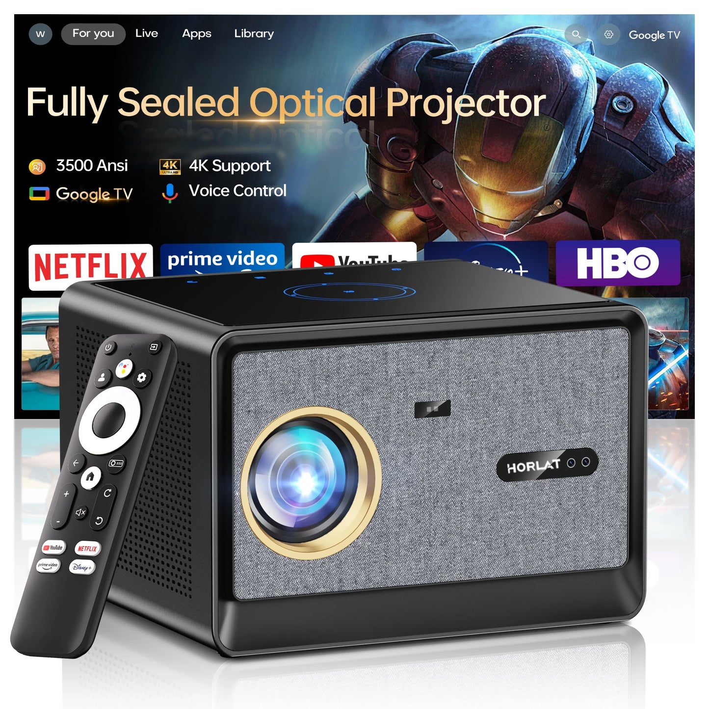 4K Smart Home Theatre Projector with Auto Focus WiFi6