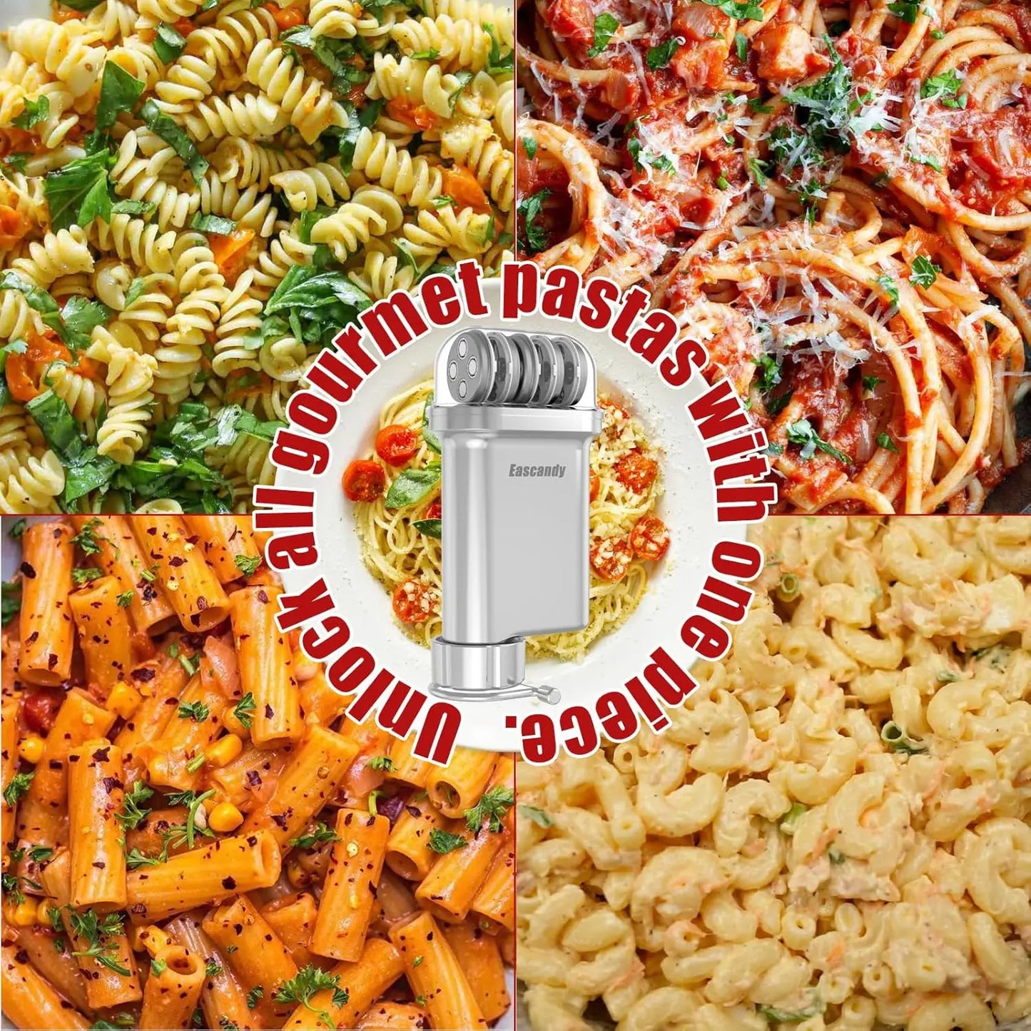 Metal Pasta Press Attachment for Stand Mixer with 5 Dies