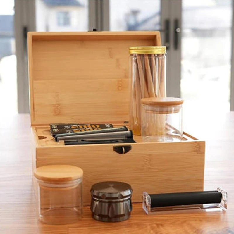 Large Bamboo Storage Box with Removable Tray Kit