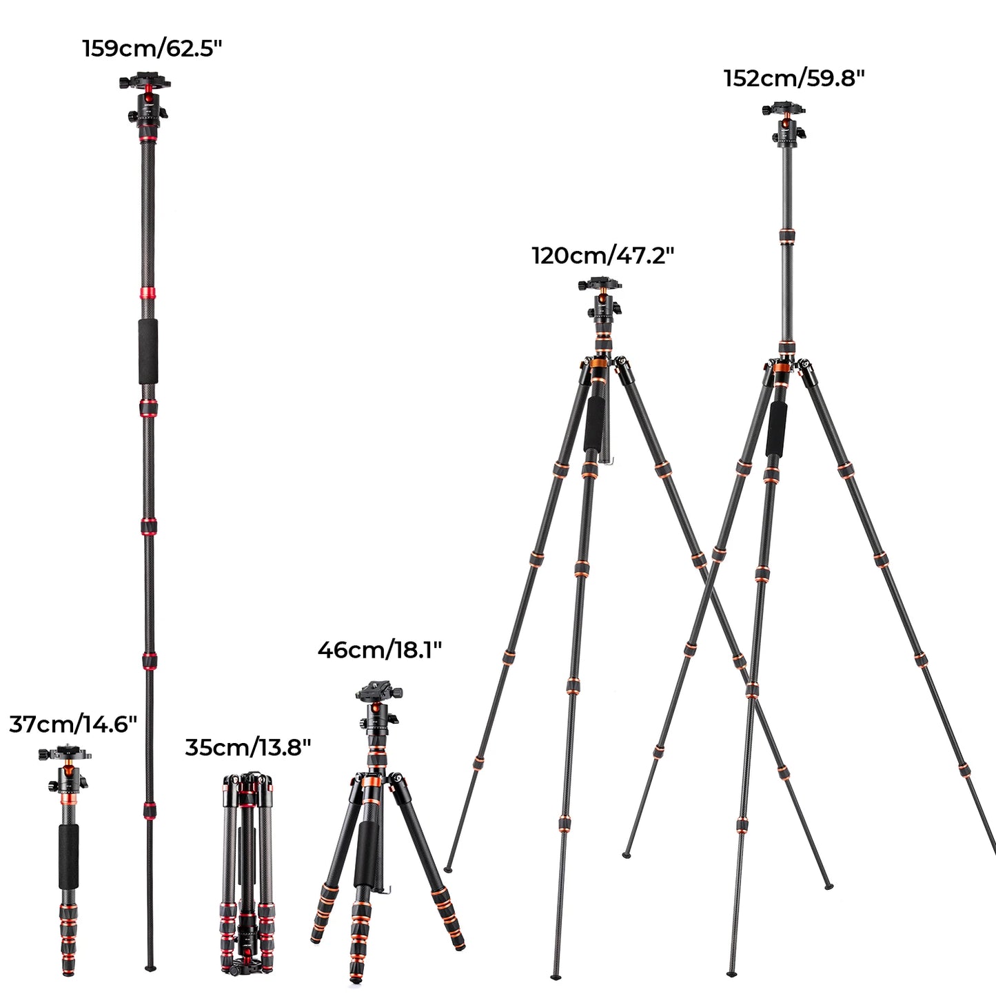 Lightweight Travel Tripod 152cm Supports 8kg Cameras