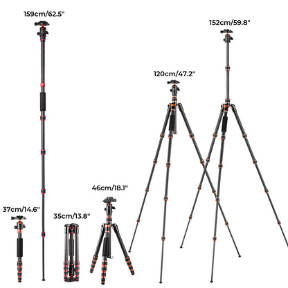 Lightweight Travel Tripod 152cm Supports 8kg Cameras