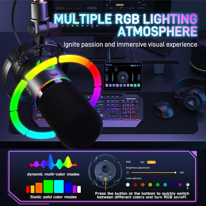USB/XLR Dynamic Microphone with Mute and Gain Control