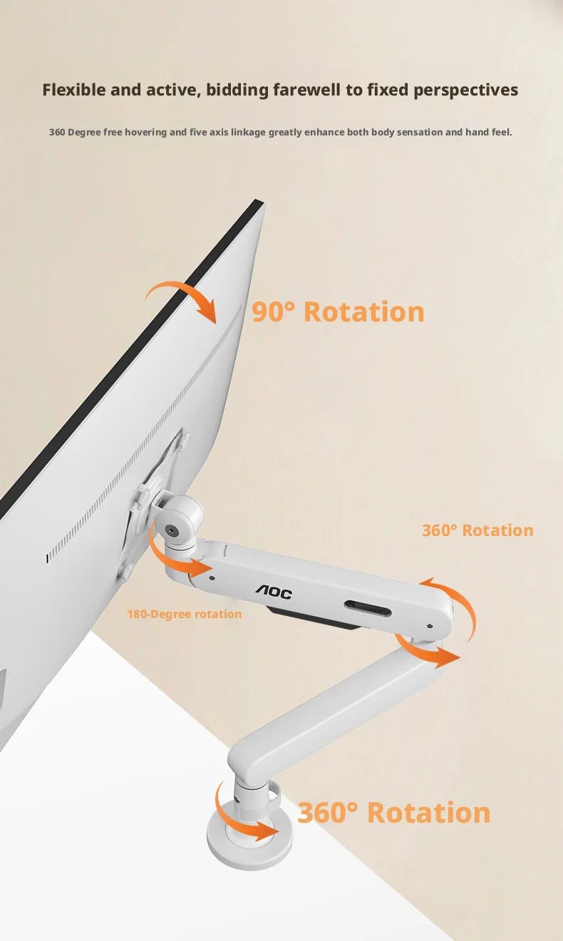 Ergonomic White Monitor Arm Adjustable Desktop Holder