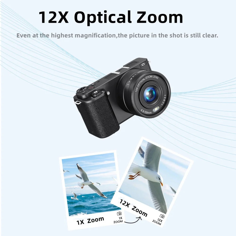 4K 64MP Vlogging Camera 12X Optical Zoom Flip Screen