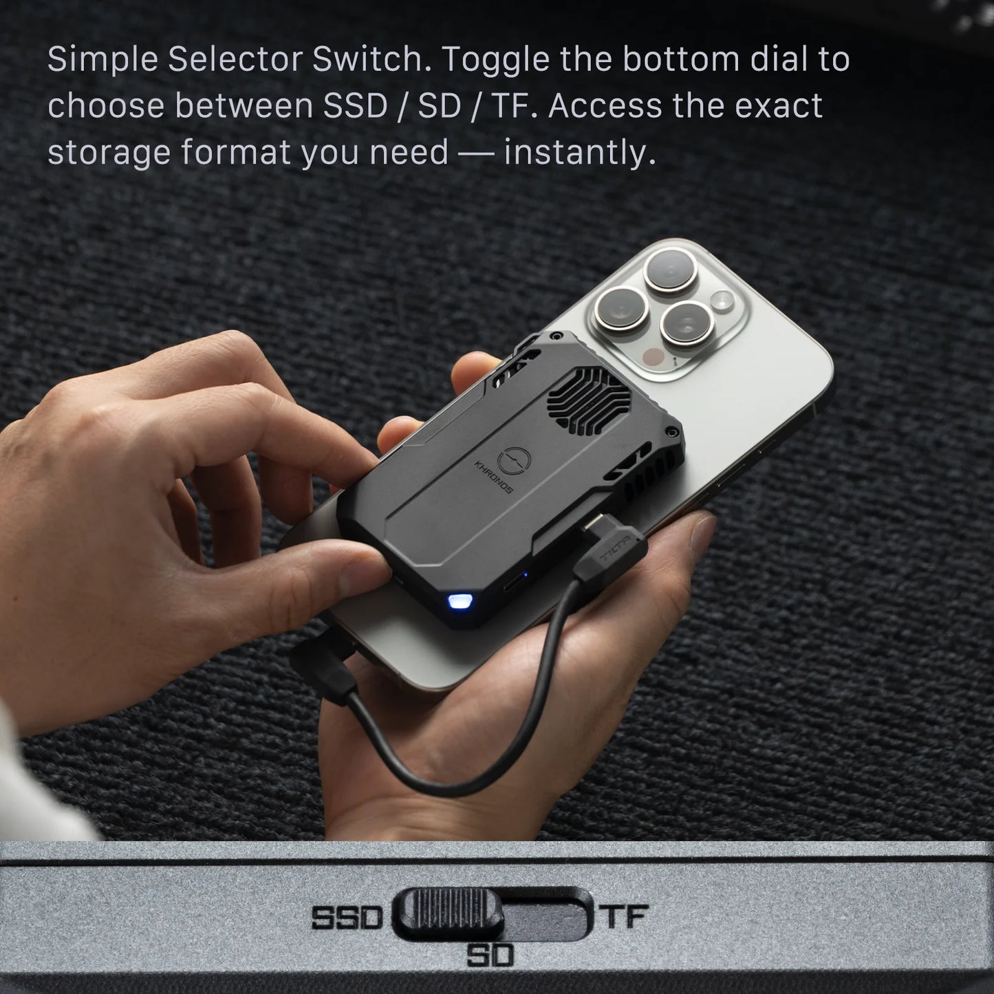 Smart iPhone Cooling Module with SSD Storage Mount