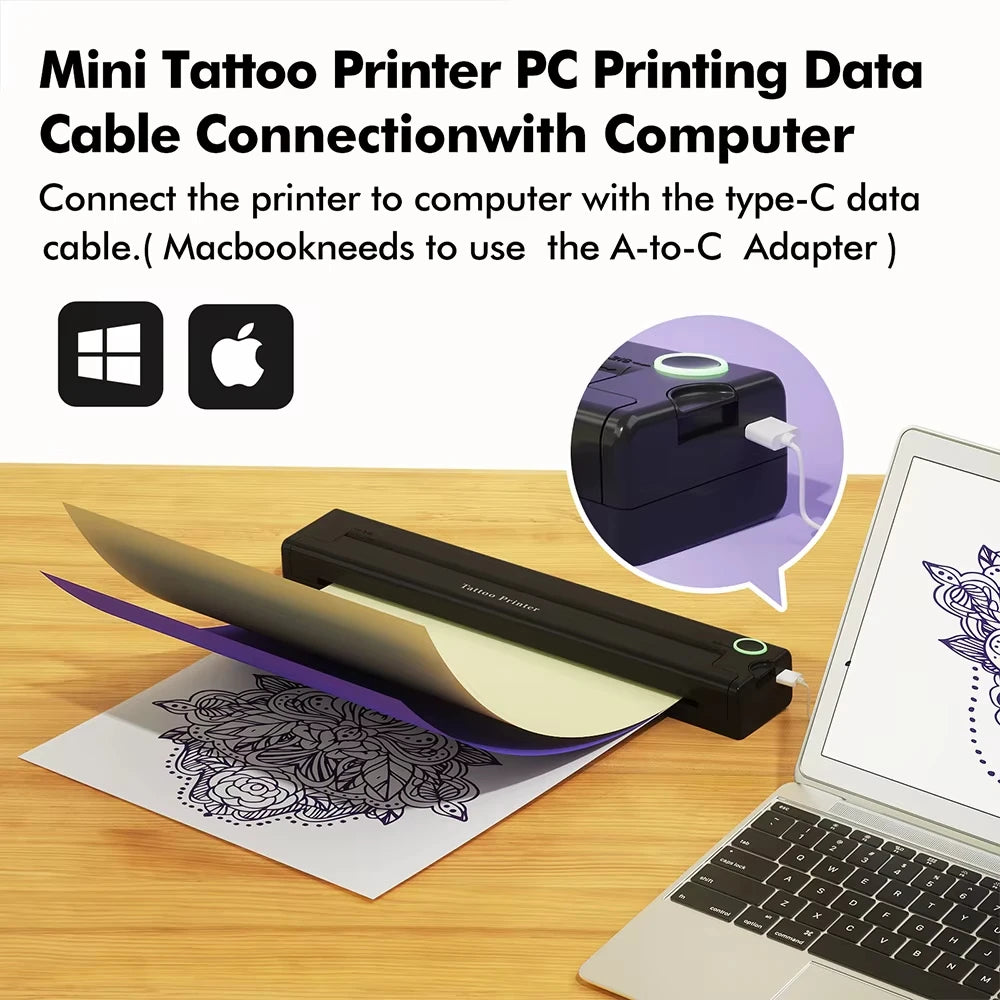 Wireless A4 Tattoo and Document Printer with 50 Papers